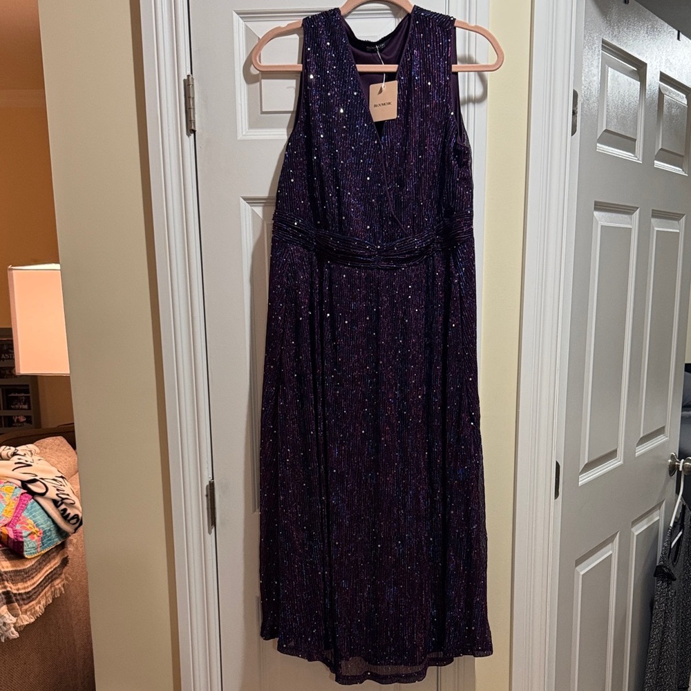 BloomChic Glittering Deep Purple V-Neck Maxi Dress